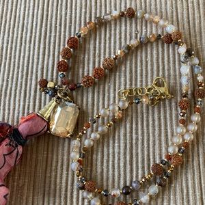 New Boho Silk Sari Tassel Necklace Rudraksha Seeds Quartz Czech Pressed Glass
